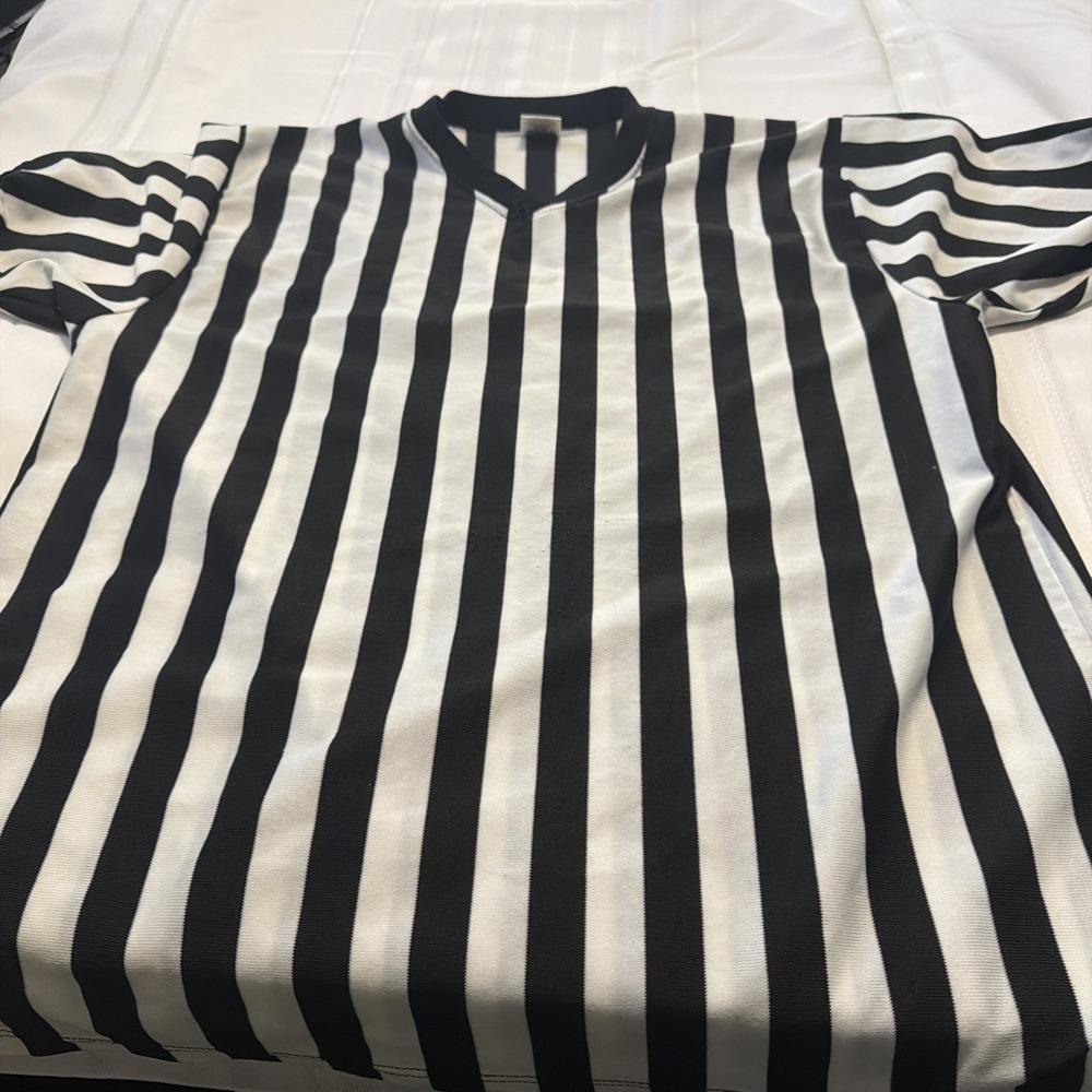 Don Alleson Athletic Referee Shirt Mens XL Black White Striped V-Neck Official